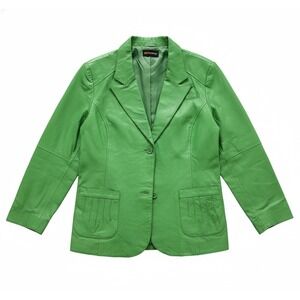 Unique Gem! Metrostyle Vtg Lime Green Leather Jacket Sz XL Statement Retro Boho